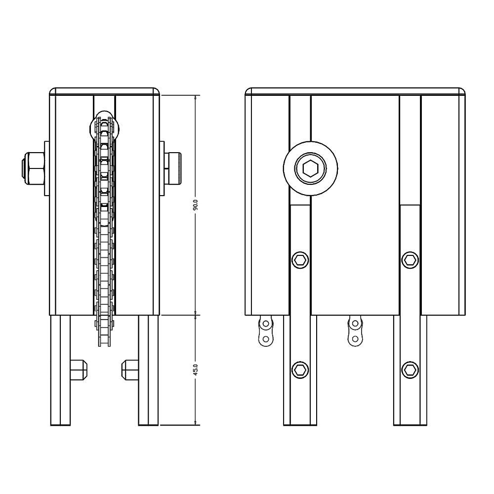 56-030-1 MODULAR SOLUTIONS DOOR PART<BR>45MM X 90MM CHAIN PULLY - ANSI 25 ROLLER CHAIN